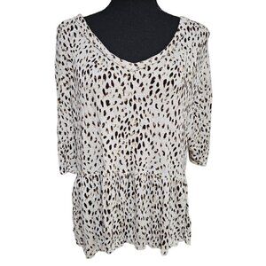 AGB Leopard Print Loose Fit Babydoll Style, Lightweight Blouse, Size Medium